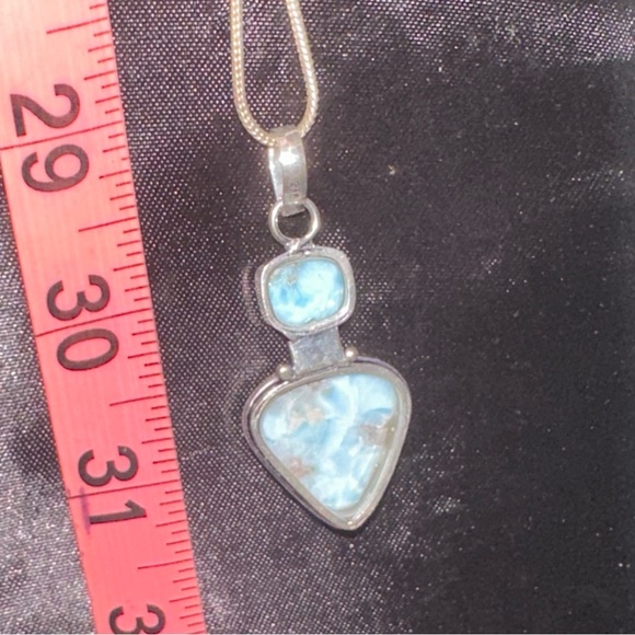 Gem Treasures 22x16mm Larimar & Multi Topaz Halo Pendant w/ Chain
